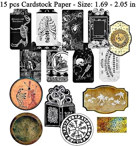 Dark Academia Junk Journal Supplies, Vintage Skull Decoupage Paper for Scrapbook Kit, 45pcs Astrology Ephemera for Junk Journals, Mushroom Plant Materials for Room Decor Wall Collage Kit