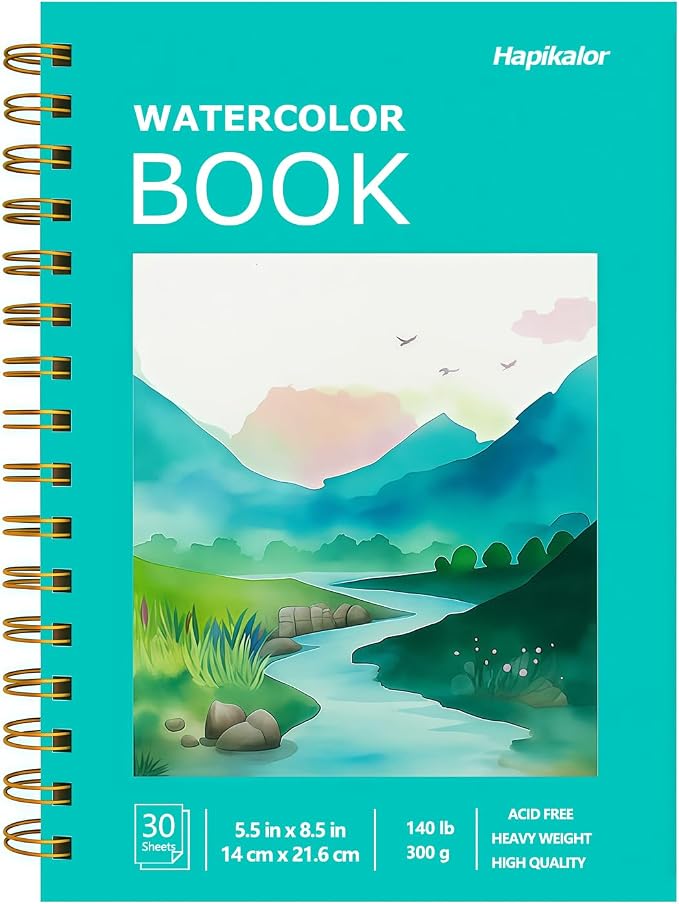 Hapikalor Watercolor Paper Pad, 5.5"x8.5" Water Color Paper, 140lb/300gsm | Artist Painting Drawing Paper Book, Art Supplies for Adults Kids, Watercolors, Watercolor Paint Set, Sketchbook, Green