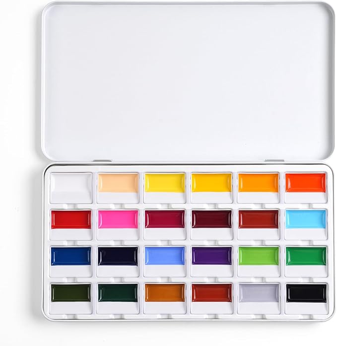 Fuumuui CREAMORA Watercolor Paint Set 24 Color Opaque Semi-Solid High-Saturation Paint | Art Supplies with Strong Coverage and Rich Pigments for Artists Beginner Painters Amateur Hobbyists Painting