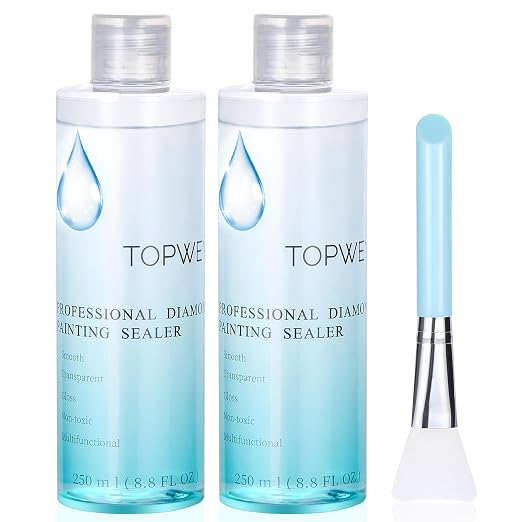 Topwey Large Diamond Painting Glue with Silicone Applicator Helps Retain Your Diamond Permanent Hold & Shine Effect for Diamond Art Coasters, Jigsaw Puzzles, and Crafts (2 x 8.8 Fl Oz)