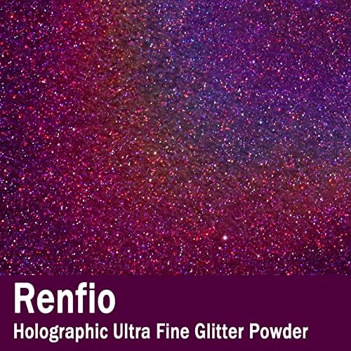 Renfio Holographic Ultra Fine Purple Glitter Powder Metallic Resin Glitter | 2.11 Oz (60g) PET Flakes Crafts Sequins 1/128" 0.008" 0.2mm Epoxy Chips Flakes for Tumblers Slime Roses - Laser Purple