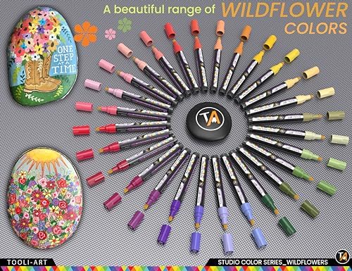 28 Wildflower Colors Acrylic Paint Pens Studio Color Series Markers Set 3mm Medium Tip, Rock Painting, Glass, Mugs, Wood, Metal, Canvas, DIY Projects, Detailing. Non Toxic, Waterbased, Quick Drying