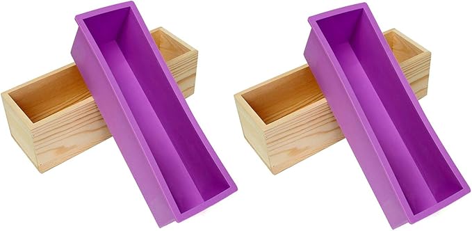 Ogrmar 2PCS Soap Mold Flexible Rectangular Soap Silicone Mold with Wood Box | Soap Molds For Soap Making DIY Tool for Soap Cake Making Heat Resistant from -40°F to 446°F Easy to Store