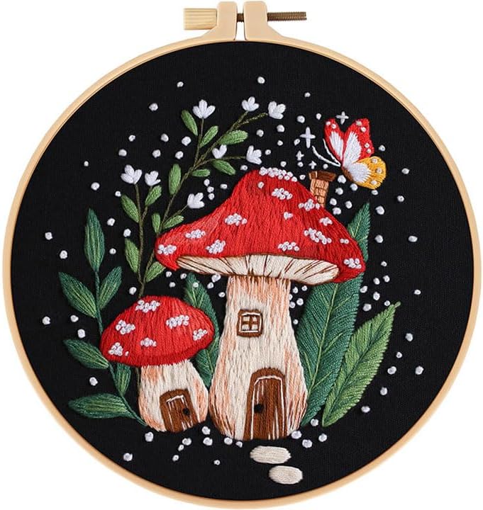Haootadiy Beginner Embroidery Kit for Adults, Easy Cross Stitch Kit for Beginners and Adults, Full Embroidery Hoop Kit with Needles and Thread Included (Pattern 8)