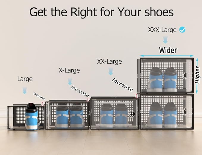 Kuject XXX-Large Shoe Storage Boxes 12 Pack, Clear Stackable Shoe Organizer