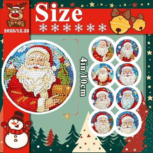 DOTSOPS 8 Pcs Diamond Art Coasters with Holder for Adults Beginners Diamond Craft for Christmas Birthday Gifts (Santa Claus)
