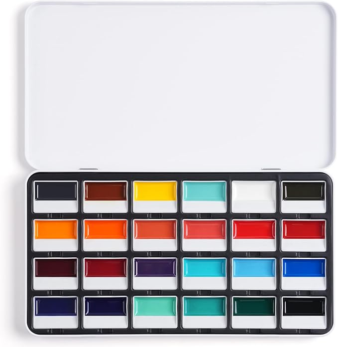 Fuumuui CREAMORA Watercolor Paint Set 24 Color Opaque Semi-Solid Vivid Bright Paint | Professional Art Supplies with Strong Pigment & Coverage for Artists Beginner Painters Amateur Hobbyists Painting