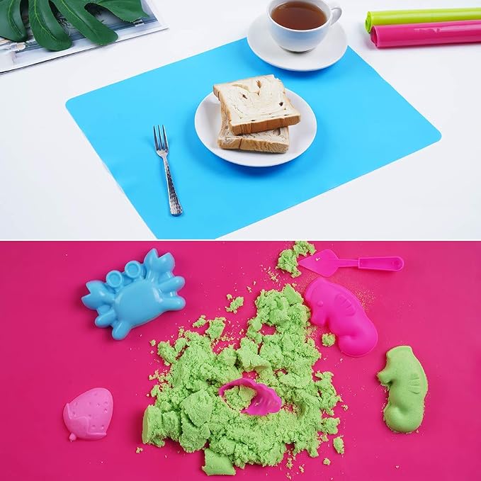 3 Pcs Silicone Mats Sheets Silicone Mats for Crafts Resin Jewelry Molds | 15.7" x 11.8" Silicone Playdoh Nail Art Mat Placemat (Blue & Rose Red & Green), Non-Stick, Heat Resistant
