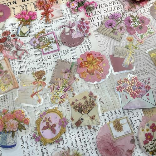 50 Pcs Gold Foil Flower Stickers Waterproof for Planners