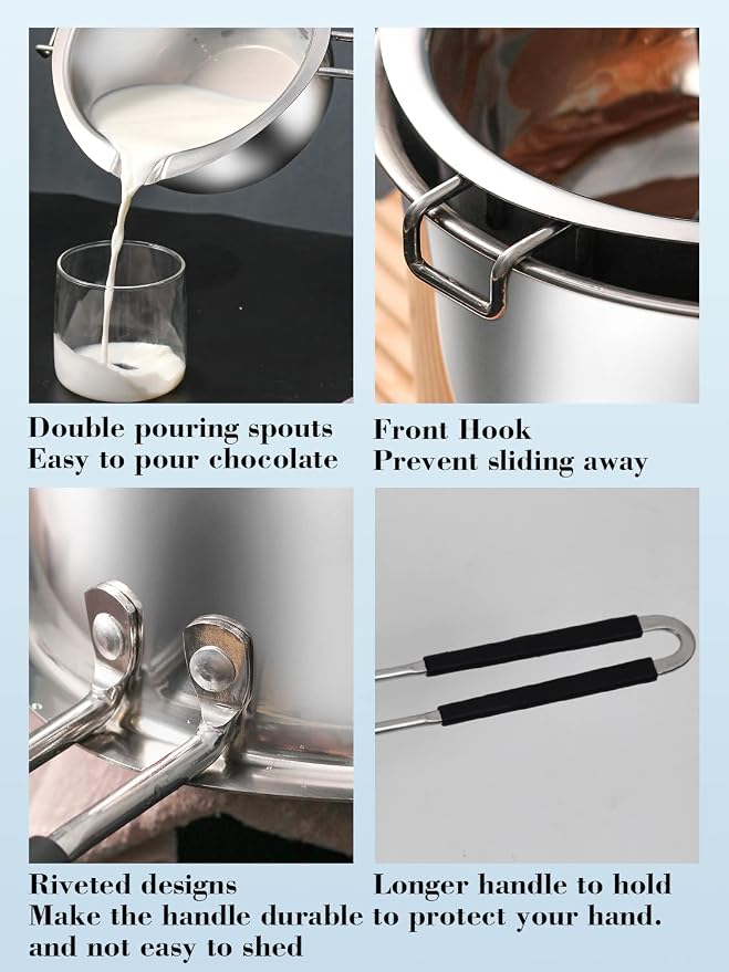 Double Boiler Pot Set, 1200ML Double Boiler, 2800ML Stainless Steel Pot | with Silicone Spatula for Melting Chocolate,Candy, Soap, Wax, Candle Making
