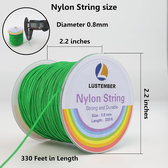 LUSTEMBER 0.8mm Nylon String, Strong Bracelet String, Durable Nylon Cord for Jewelry Making, Bracelets, Beading, Necklaces, Rattail Braiding, Kumihimo, Wind Chimes, Blinds and Handicrafts