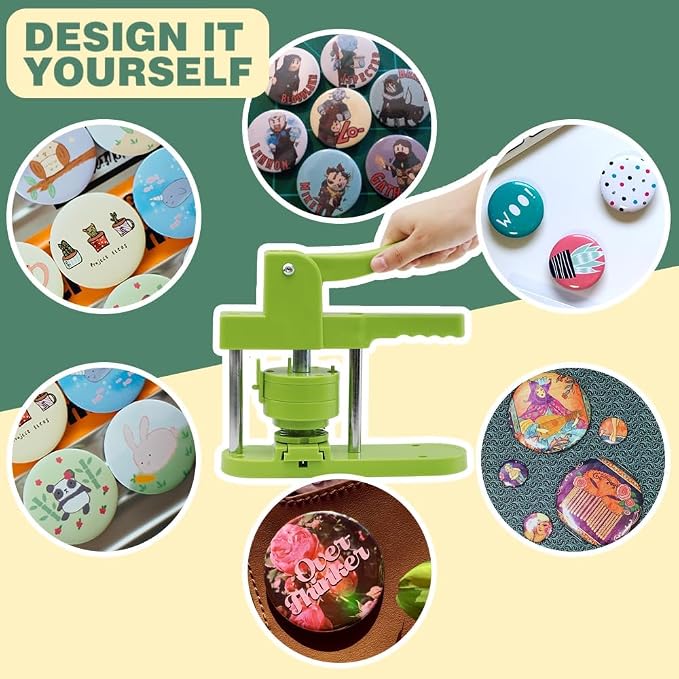 Happizza Button Maker Machine Multiple Sizes, Pin Maker Machine 1+1.25+2.25 inch, Interchangeable Button-Models Badge Button Press Machine with 300 Sets 25+32+58mm Button Maker Supplies&Circle Cutter