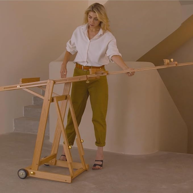 Artist Easel for Painting: Solid Beech Wood Art Easel Stand with Upgrade Hardware-H Frame Hold 2 Canvases up to 78"- Floor Painting Easel for Adults with Wheels