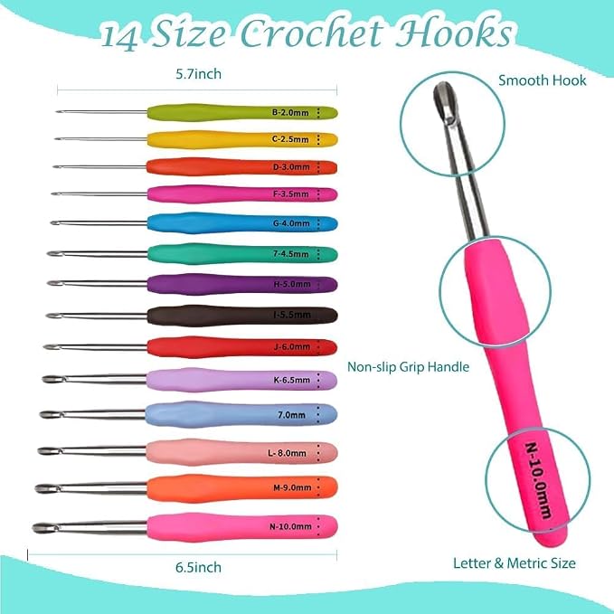 Yarniss Crochet Kit for Beginner,Complete Crochet Kit for Adult,Bright Blue | 14 Size Ergonomic Crochet Hooks & 12 Crochet Yarns Balls & Crochet Bag,Learn to Crochet with Step by Step Video Tutorial