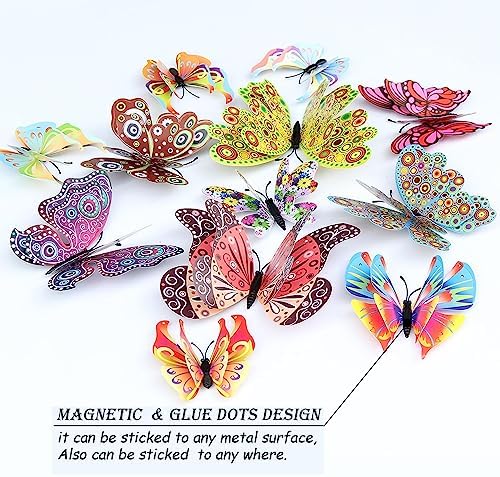OPSEAM 3D Butterfly Wall Decor Butterfly Decorations Stickers with Magnets | 24 PCS Circl,12 Styles Double Layer Butterfly for Classroom Decoration,Locker Refrigerator, Reusable,Waterproof