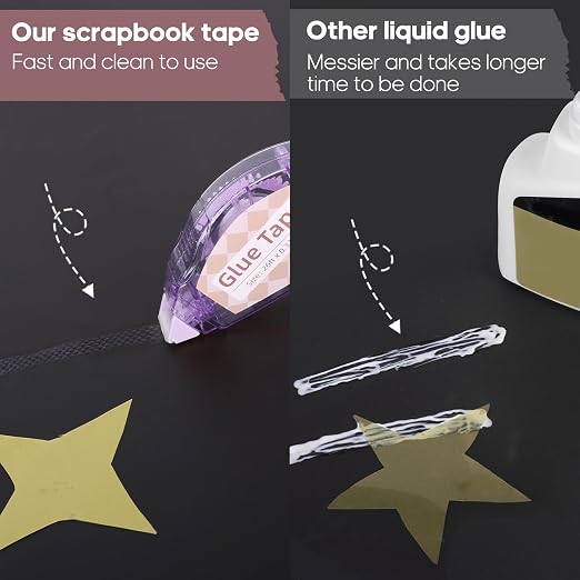Secopad Scrapbook Tape, Glue Tape for Crafts, 6 Pack, Light-Colored Shell | 0.3IN x 26FT, Sticky & Safe, Double Sided Tape for Crafts, Scrapbooking Junk Journaling Supplies, For School Office Teachers