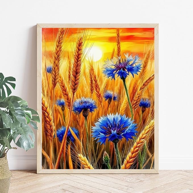 KYOQFVN Wheat Diamond Painting Kits, Autumn Diamond Art Kits for Adults Beginners, DIY Autumn Diamond Dots with Diamond Gem Art and Crafts for Adults Home Wall Decor 12x16inch