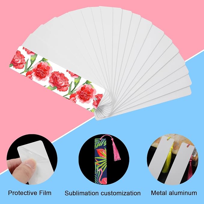 GEKIXUTP 120 Pcs Sublimation Bookmark Blank Heat Transfer Aluminum Metal Bookmarks Bulk DIY Bookmarks with Hole and Colorful Tassels for Crafts,Personalized Tassels Blank Bookmarks, White
