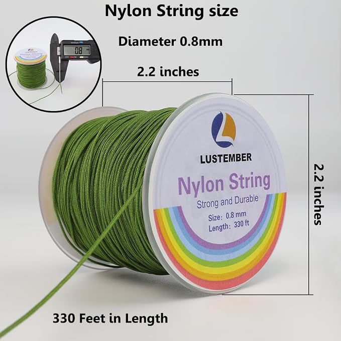 LUSTEMBER 0.8mm Nylon String, Strong Bracelet String, Durable Nylon Cord for Jewelry Making, Bracelets, Beading, Necklaces, Rattail Braiding, Kumihimo, Wind Chimes, Blinds and Handicrafts