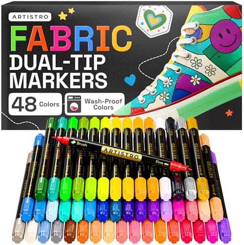 ARTISTRO 48 Dual-Tip Fabric Markers Decorating Kit, Permanent for Clothes