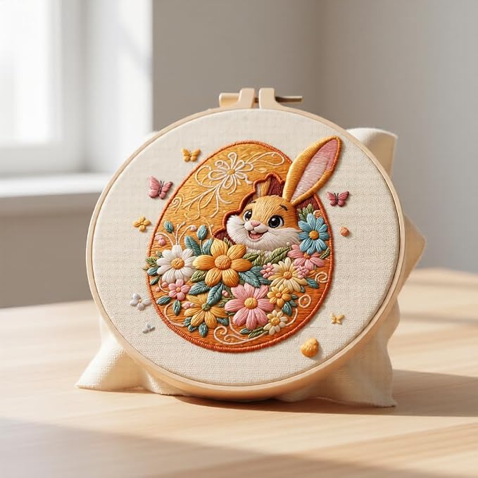 Embroidery Kit for Beginners & Adults Starter Kit, Cross Stitch Kits,DIY Hand Embroidery Needlepoint Set with Hoop, Pre-Printed Fabric, Threads and Instructions (Easter Egg)