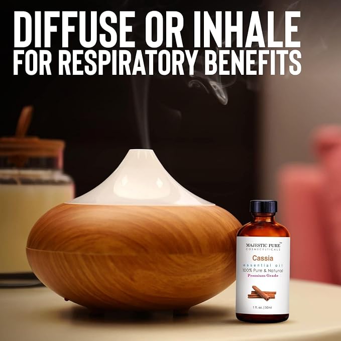 Majestic Pure Cassia Essential Oil for Diffuser - 1 Fl Oz | 100% Natural Essentials Oils Ideal for Relaxing Tense Mood, Eliminating Odor, Creating Peaceful Atmosphere for Sleep & Work