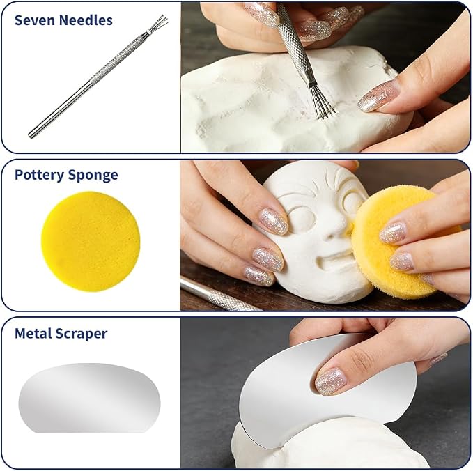 OSBANG Air Dry Clay Glaze and Tools Kit, 100ml Gloss Clear Varnish with 29-Piece Clay Sculpting Set, Protective Top Coat for Polymer Clay and Acrylic Paintings, for Crafting and DIY Projects