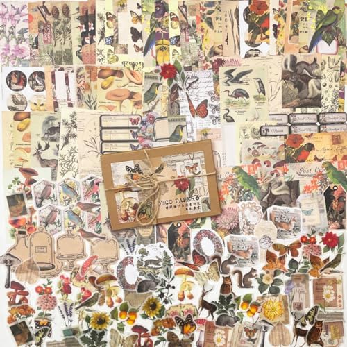 BLEDS 200PCS Vintage Journaling Supplies Pack, Scrapbook Stickers Kit & Aesthetic Journaling Paper for Junk Journals Craft Tags Cards Collage Notebook Planner Ephemera, BS-Scrapbooking-200