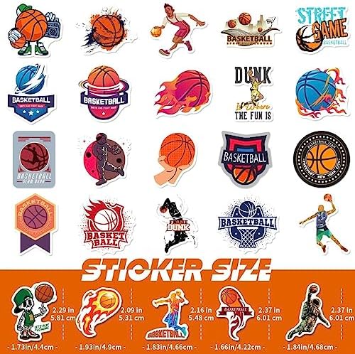 Basketball Stickers for Kids Teens Adults, 100PCS Vinyl Waterproof Basketball Sports Stickers for Water Bottle Laptop Skateboard
