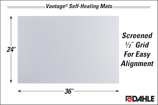 Dahle Vantage 10683 See-Through Premium Self-Healing Cutting Mat, 24"x36", 1/2" Grid, 5 Layers for Max Healing, Perfect for Crafts & Sewing, Clear
