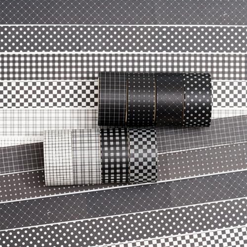 Black Grid Washi Tape Set 8 Rolls Plaid Decorative Masking Tapes for Arts, DIY Crafts, Journals, Planners, Scrapbook, Wrapping