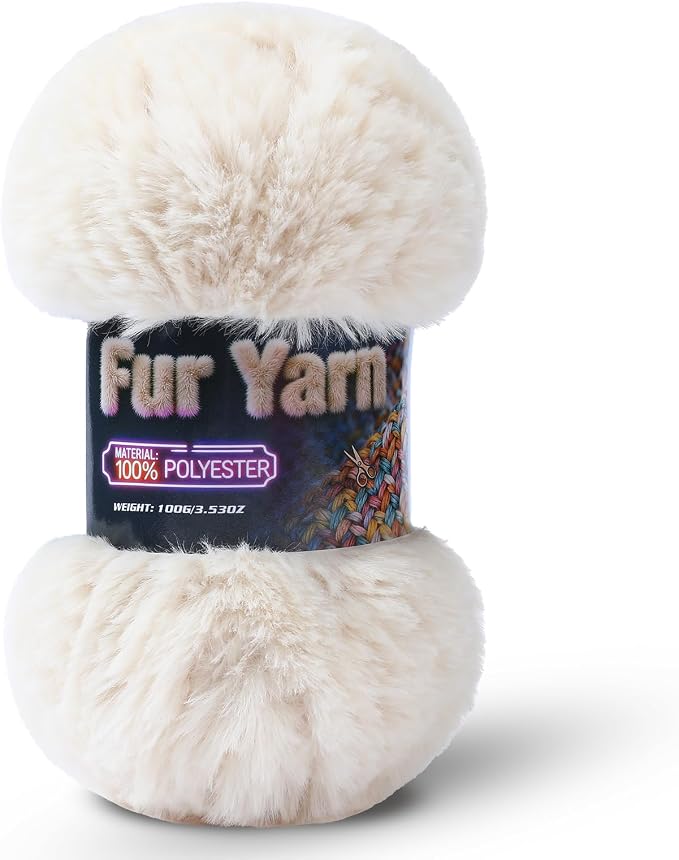 Faux Fur Yarn Soft Fluffy for Crocheting - 1 Skeins(Each 3.5oz/100g, 71yd/65m) - Chunky & Fluffy Yarn for Crochet Amigurumi, Blankets, Hand Knitting, Scarves &Crafts (1, Beige)