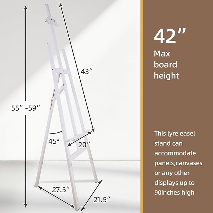 Falling in Art Adjustable Wooden Easel Stand for Painting&Display, White | Folding Art Easel for Display, Drawing, Wedding Sign and Poster, Suitable for Kids and Adults, Holds Up to 42"