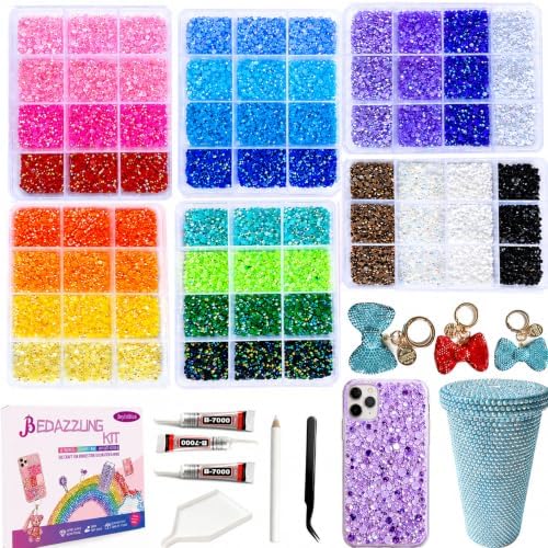 6 Boxes Bedazzling Kit, 3mm 56000Pcs Resin Jelly Rhinestones Kit Flatback Rhinestones Nail Gems Bedazzler Kit with B7000 Jewelry Glue & Tools Bedazzling Kit for DIY Arts & Crafts Gifts