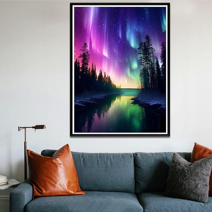 ijbnhd Aurora Diamond Painting Kit for Adults, Forests Lake, 12x16inch