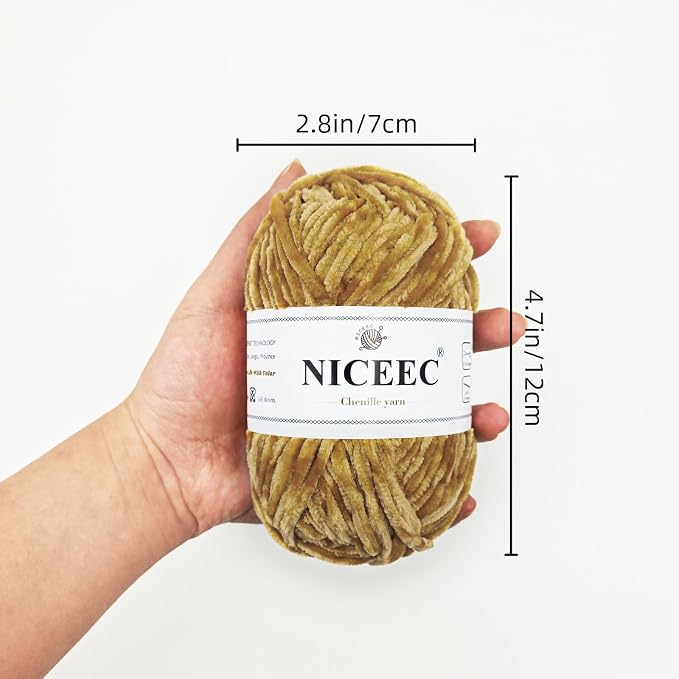 NICEEC 3 Skeins Soft Chenille Yarn 3 x85m (3X 93yds, 3X 50g)_Light Brown