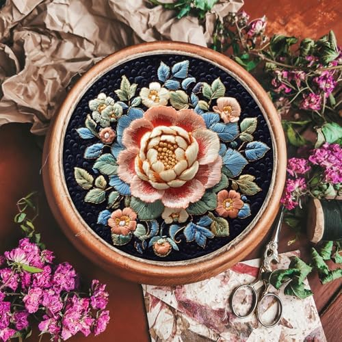 FONNUY Floral Embroidery Kit, Cross Stitch Kits for Beginners, Handmade Crafts with Printed Patterns for Beginner Adults, Easy to Follow Color Thread Needlework, 8'' Hoop (Full Bloom)