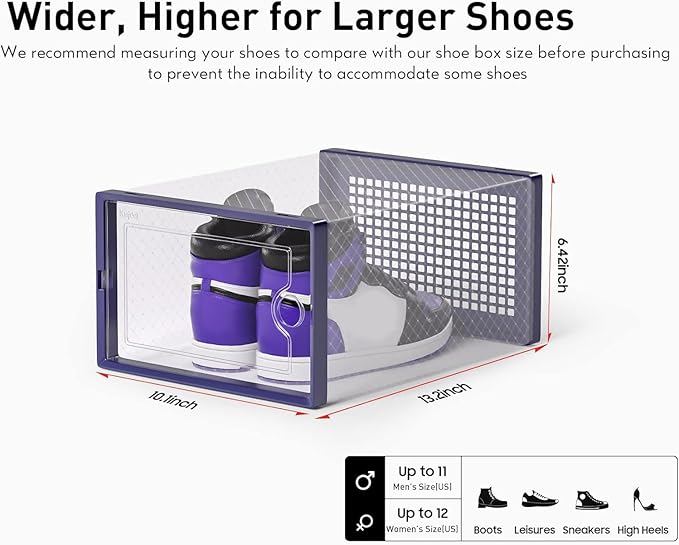 Kuject X-Large Shoe Storage Boxes 12 Pack, Clear Stackable Shoe Organizer