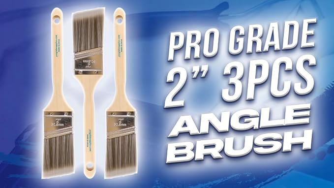 Pro Grade Paint Brushes, 2 Inch Angled Paint Brush, Trim & Walls, 3 Pack | Cutting-in & detail work | Furniture, cabinets & doors | Interior & exterior | Latex & oil-based | Medium stiff bristles