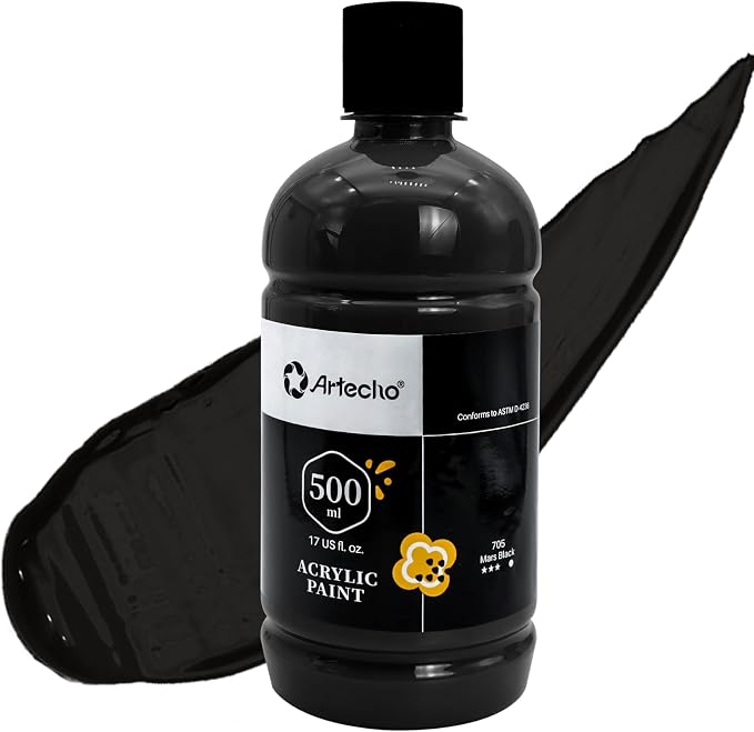 Artecho Mars Black Acrylic Paint 500ml / 17oz Large Bottle