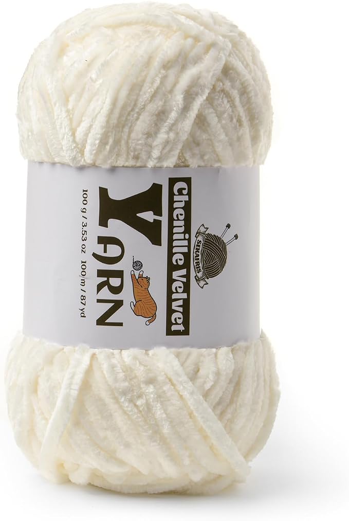 Chenille Crochet White Yarn 1 Pack
