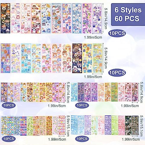 HINZIC 60 Sheets Heart Kpop Stickers for Photocards Kawaii Rabbit Bear Korean Deco Stickers Self Adhesive Card Valentines Stickers for Scrapbooking Arts Craft Gift Teens