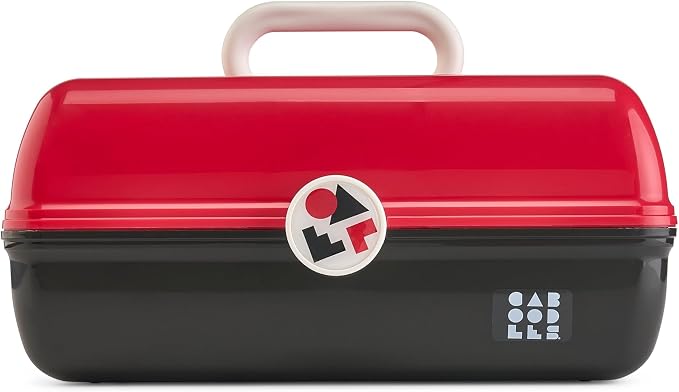 Caboodles School Spirit On-The-Go Girl Makeup Box, Red Over Black, Hard Plastic Makeup Organizer Box, Built-In Mirror, Secure Latch for Safe Travel, Spacious Storage for Large Items