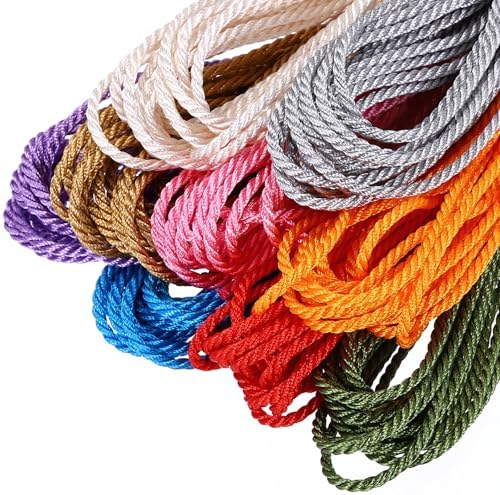 MECCANIXITY Twisted Cord Trim, 5 Yard 2mm 3-Ply Twine Braided Rope Shiny Thread String for Craft Gift Bag Curtain Christmas Decor, Dark Brown - 5m
