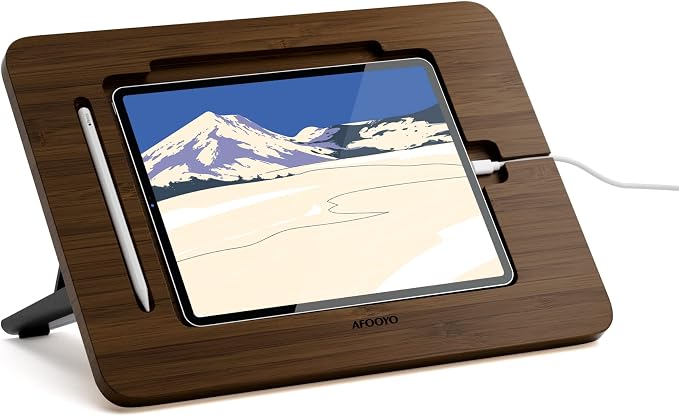 AFOOYO Bamboo Tablet Stand - Portable & Adjustable 5 Angles,Laptop Riser,Book Reading Stand,Compatible with 9.7/10.2/10.5/10.9/11 inches (Walnut Varnish)