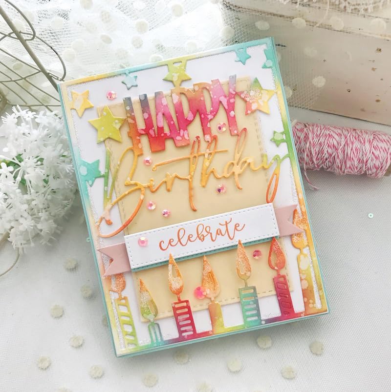 Lapoo Words Cutting Die for Scrapbooking - Durable, Cut Stencils for DIY Scrapbook Photo Album Decorative Paper Card, Card Making Supplies Party Wedding Decorations (Happy Birthday 5.5 x 4.3 in)