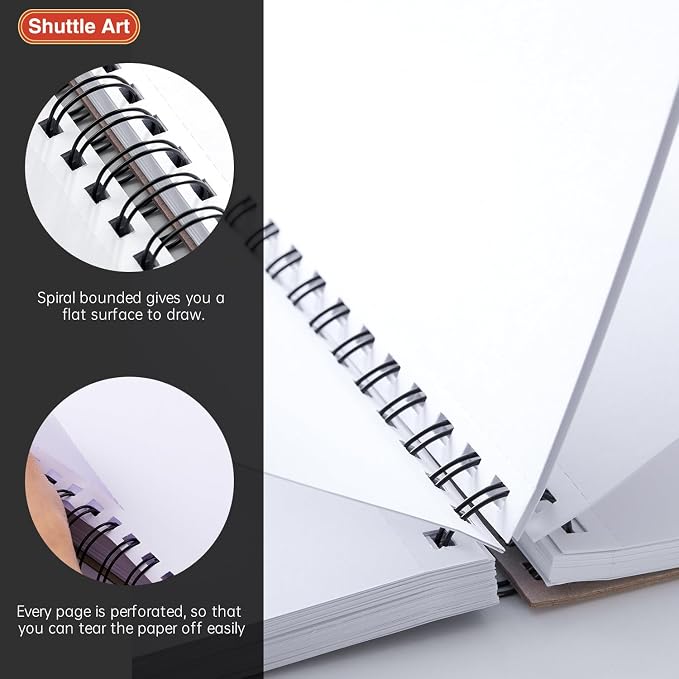 Shuttle Art Marker Pad, 8.3”x8.9” Portable Square Sketchbook, 80 Sheets Marker Drawing Paper, 110LB/180GSM Bleedproof Art Paper, Spiral-Bound, Great for Professional Artist to Draw, Paint & Sketch