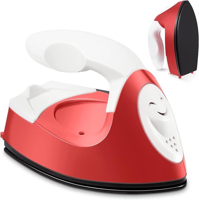 Honoson Mini Craft Iron Mini Heat Press Small Iron 3.93 x 2.36 x 2.76 in Portable Handy Tiny Flatiron with Charging Base Accessory for Fuse Bead Patch DIY Heat Transfer Vinyl(Red)