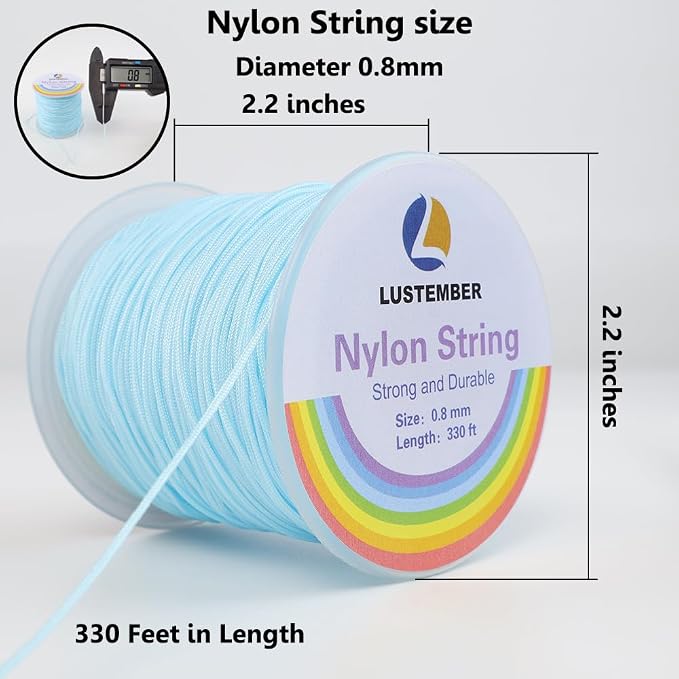 LUSTEMBER 0.8mm Nylon String, Strong Bracelet String, Durable Nylon Cord for Jewelry Making, Bracelets, Beading, Necklaces, Rattail Braiding, Kumihimo, Wind Chimes, Blinds and Handicrafts