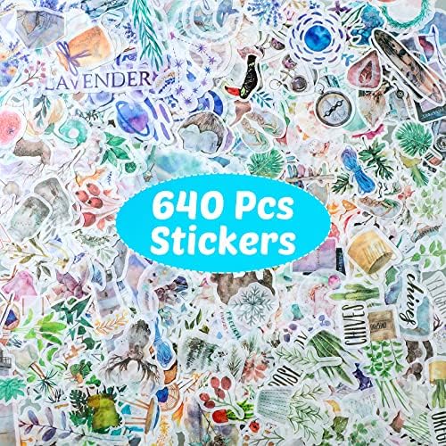 640 Pcs Watercolor Various Theme Stickers for Scrapbook, Warm Style